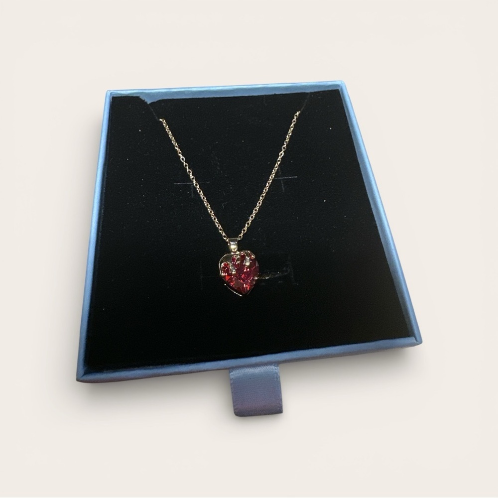 Gold Plated Stainless Steel Red Heart Pendant Necklace 22” - Picture 4 of 6